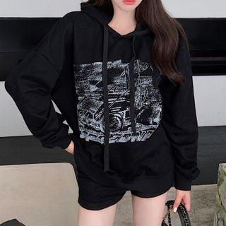 Graphic Print Hoodie Black - One Size
