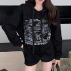 Graphic Print Hoodie Black - One Size