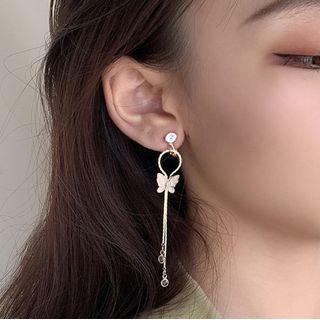 Butterfly Drop Earring 1 Pair - S925 Silver Needle - Earring - Butterfly - Gold - One Size