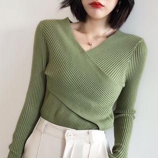 Ribbed Long-sleeve V-neck Sweater