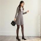 Tall Size Contrast-trim Houndstooth Dress