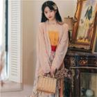 Open Front Lace Jacket / Plain Camisole Top / Flower Print Midi A-line Skirt / Set