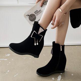 Bow Accent Wedge Short Boots
