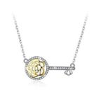 925 Sterling Silver Key Necklace With Austrian Element Crystal And Necklace Silver - One Size