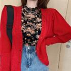 Long-sleeve Floral Print Top / Buttoned Cardigan