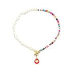 Heart Pendant Faux Pearl Soft Clay Necklace 01 - Pink & Red & Blue - One Size