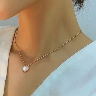 Heart Pendant Stainless Steel Necklace White & Gold - One Size