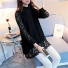 Set: Mock Neck Long Sleeve Lace Top + Knit Vest
