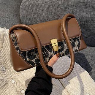 Leopard Print Panel Faux Leather Shoulder Bag
