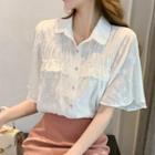 Short-sleeve Star Applique Ruffled Blouse