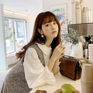 V-neck Tweed Pinafore Dress Black - One Size