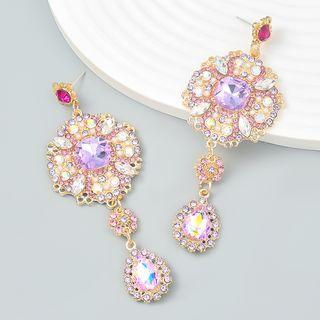 Rhinestone Dangle Earring 1 Pair - Pink & Purple - One Size