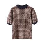 Short-sleeve Houndstooth Knit Top