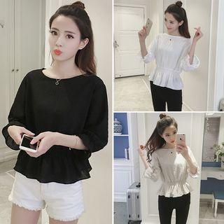 Plain 3/4 Sleeve Peplum Top