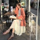 Plain Long-sleeve Loose-fit Pleated Dress