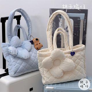 Floral Plush Quilted Tote Bag / Bag Charm / Set