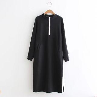 Long-sleeved Loose-fit Color-block Sheath Dress