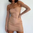 Plain Long Sleeve Off-shoulder Sheath Mini Dress
