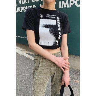 Raglan Letter Printed Cropped T-shirt