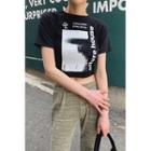 Raglan Letter Printed Cropped T-shirt