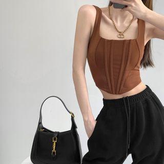 Square-neck Round-hem Crop Tank Top