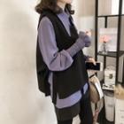 Set: Balloon-sleeve Shirt + Side-tie Knit Vest