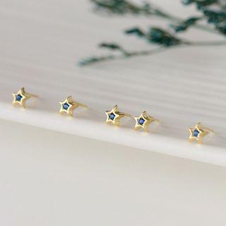 Star Sterling Silver Earring 1 Pair - Blue & Gold - One Size