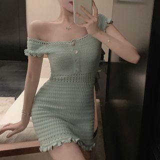 Short-sleeve Frill Trim Knit Mini Bodycon Dress