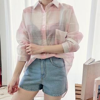 Oversized Sheer Plaid Shirt