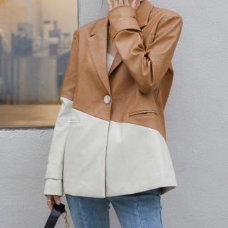 Two-tone Faux Leather Blazer