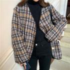 Woolen Patterned Cropped Coat Plaid - One Size