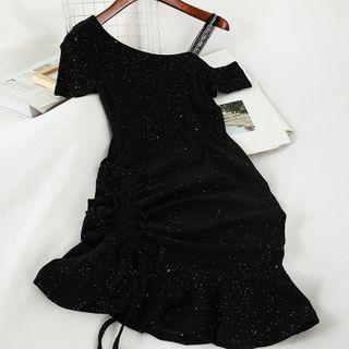 Glitter Cold Shoulder Short-sleeve Sheath Dress