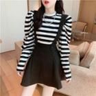 Striped T-shirt / Suspender Mini A-line Skirt