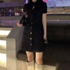 Plain Cutout Dress Black - One Size