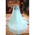 Flutter Sleeve Embroidery Evening Gown