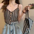 Houndstooth Button-up Knit Camisole Top