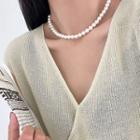 Faux Pearl Sterling Silver Necklace L386 - Silver - One Size