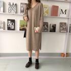 V-neck Long-sleeve Midi Knit Dress As Shown In Figure - One Size