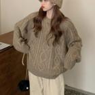 Cable Knit Long-sleeve Sweater Camel - One Size