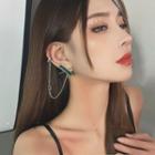 Geometric Rhinestone Stud Earring With Ear Cuff 1 Pc - Geometry Green Gemstone Earring - Silver - One Size