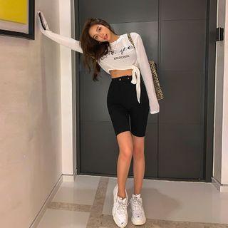 High-waist Snap-button Biker Shorts
