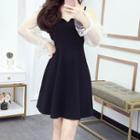 Long-sleeve Panel Mini A-line Dress