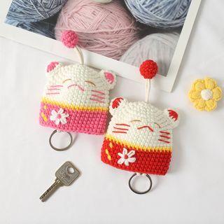Lucky Cat Crochet Knit Key Pouch