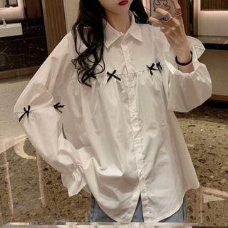 Bow Detail Blouse Black Bows - White - One Size
