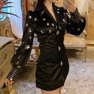 Long-sleeve Star Pattern Mini Velvet Dress