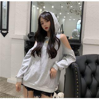 Long-sleeve Off-shoulder Hooded Pullover