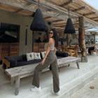 High-waist Washed Cargo Straight-cut Jeans