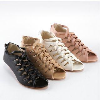 Peep-toe Lace-up Wedge Heel Sandals