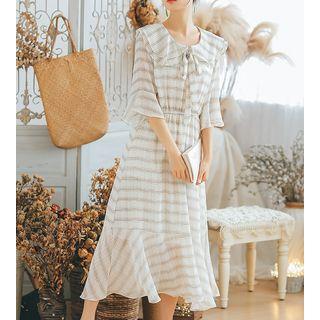 Bell-sleeve Chiffon A-line Midi Dress