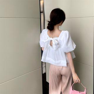 Short-sleeve Square-neck Top / Wide Leg Pants